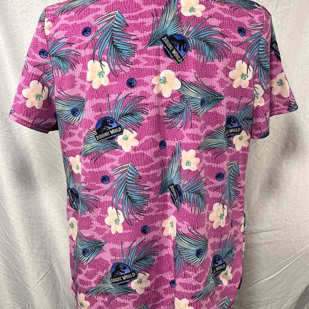 Jurassic World Nurse Scrub Top Men’s XL Tropical Palm Print Medical - Picture 3 of 14